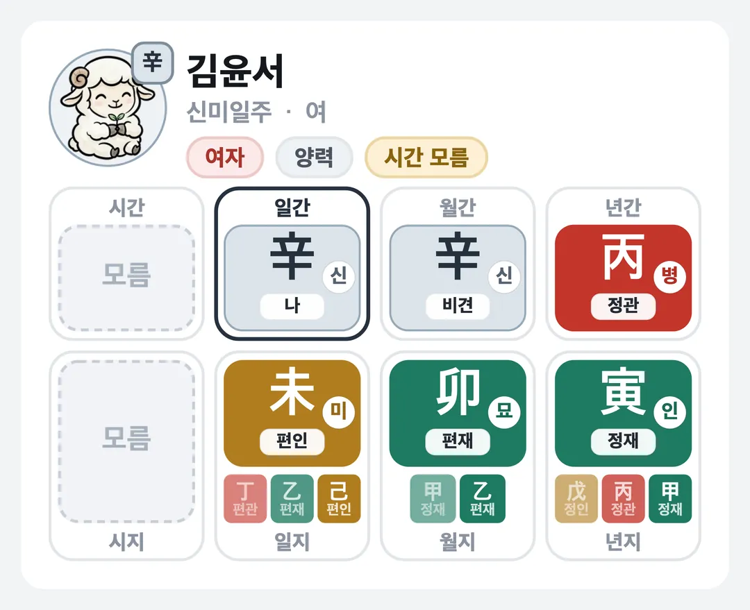 김윤서 사주 원국 — 신미일주