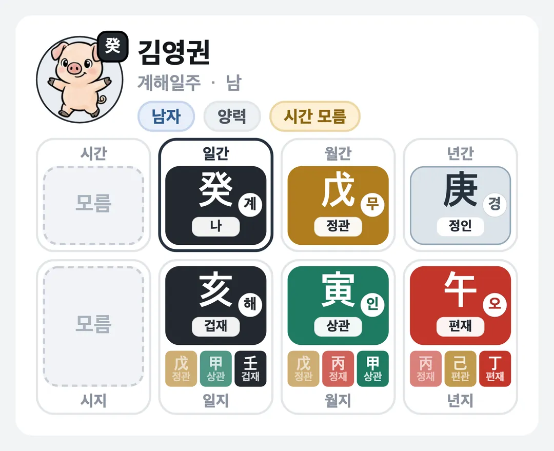 김영권 사주 원국 — 계해일주