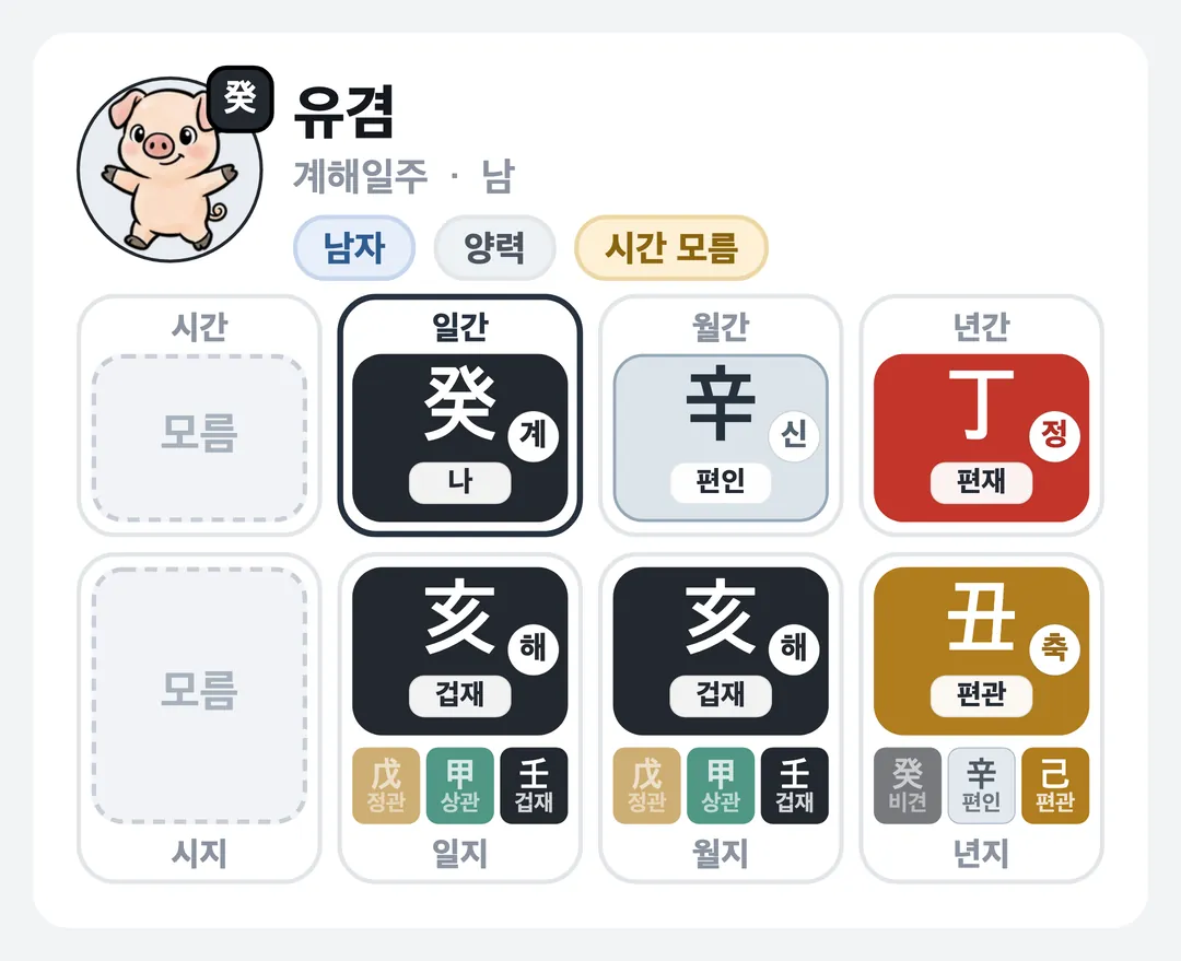 유겸 사주 원국 — 계해일주