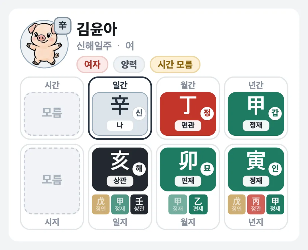 김윤아 사주 원국 — 신해일주