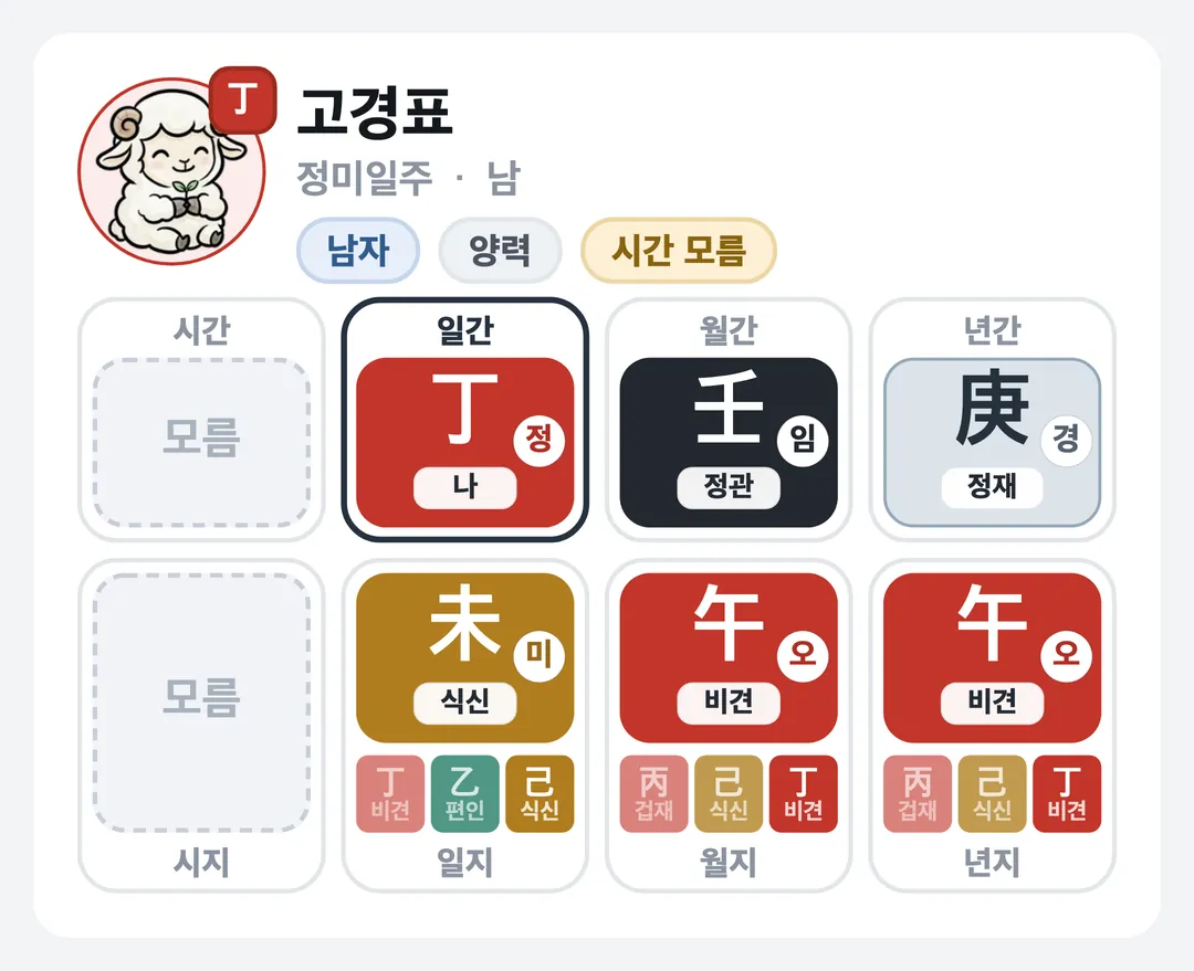 고경표 사주 원국 — 정미일주