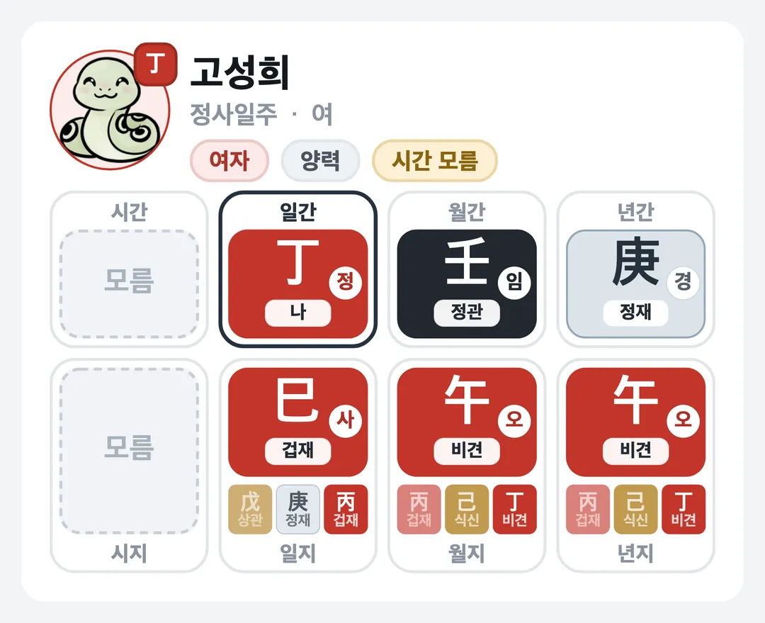 고성희 사주 원국 — 정사일주