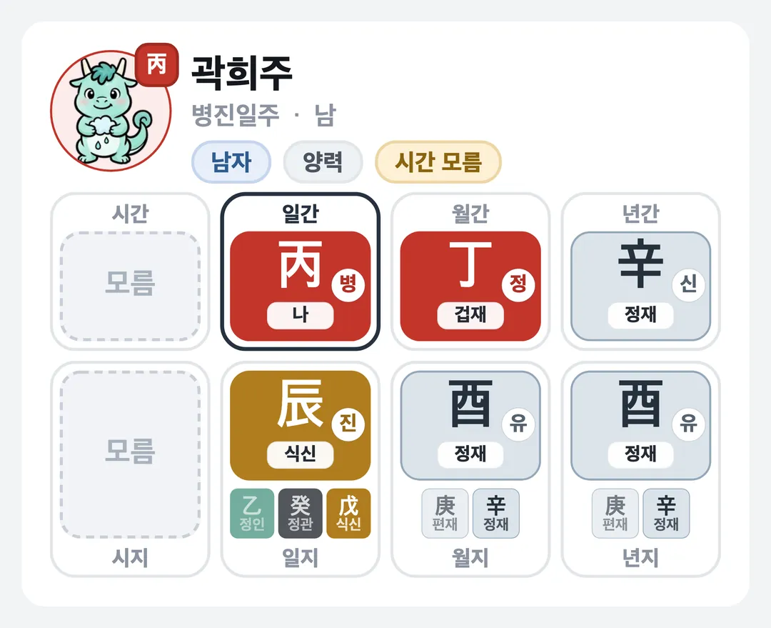 곽희주 사주 원국 — 병진일주