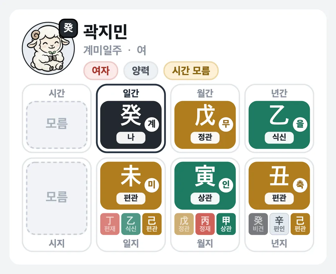 곽지민 사주 원국 — 계미일주