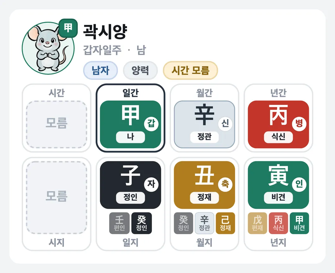곽시양 사주 원국 — 갑자일주