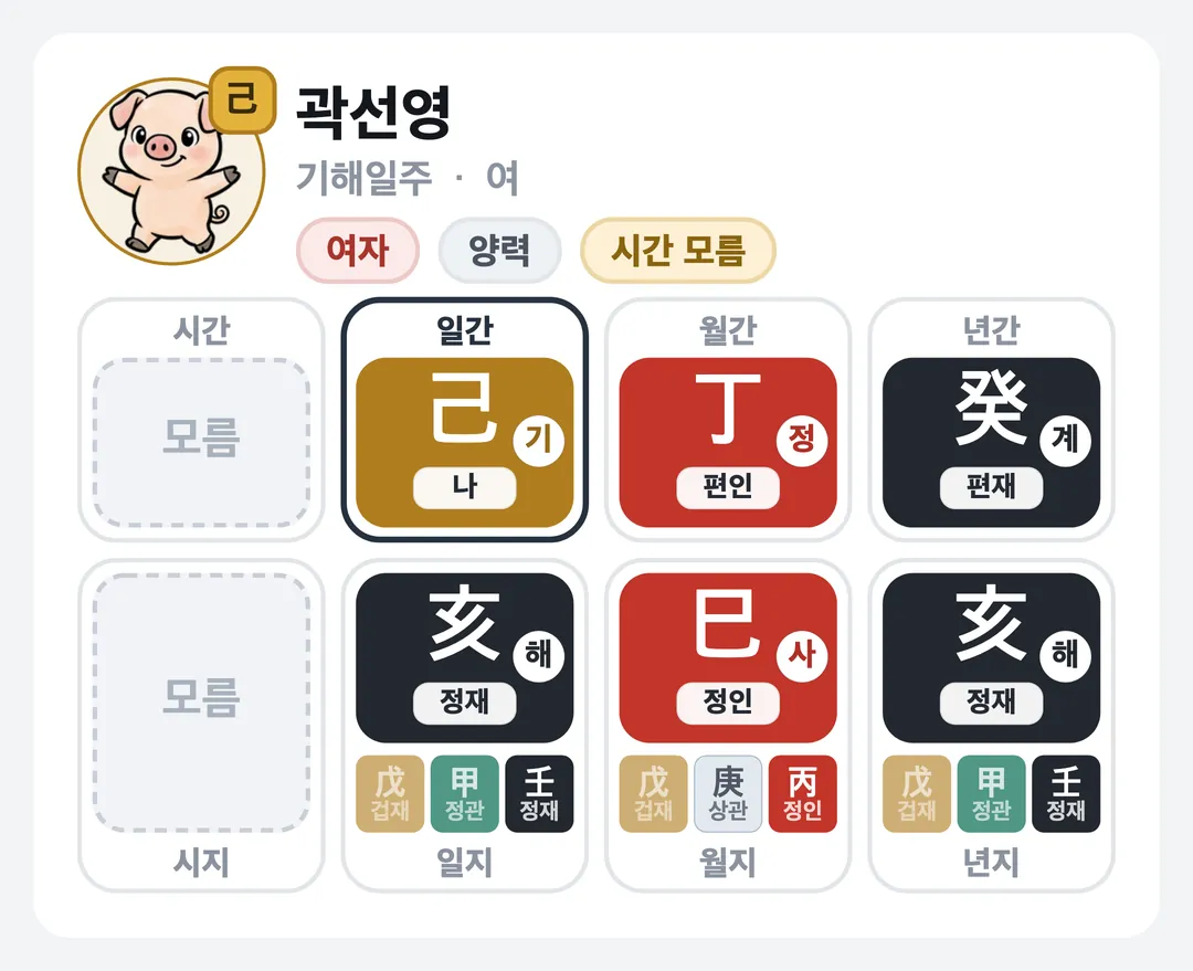곽선영 사주 원국 — 기해일주