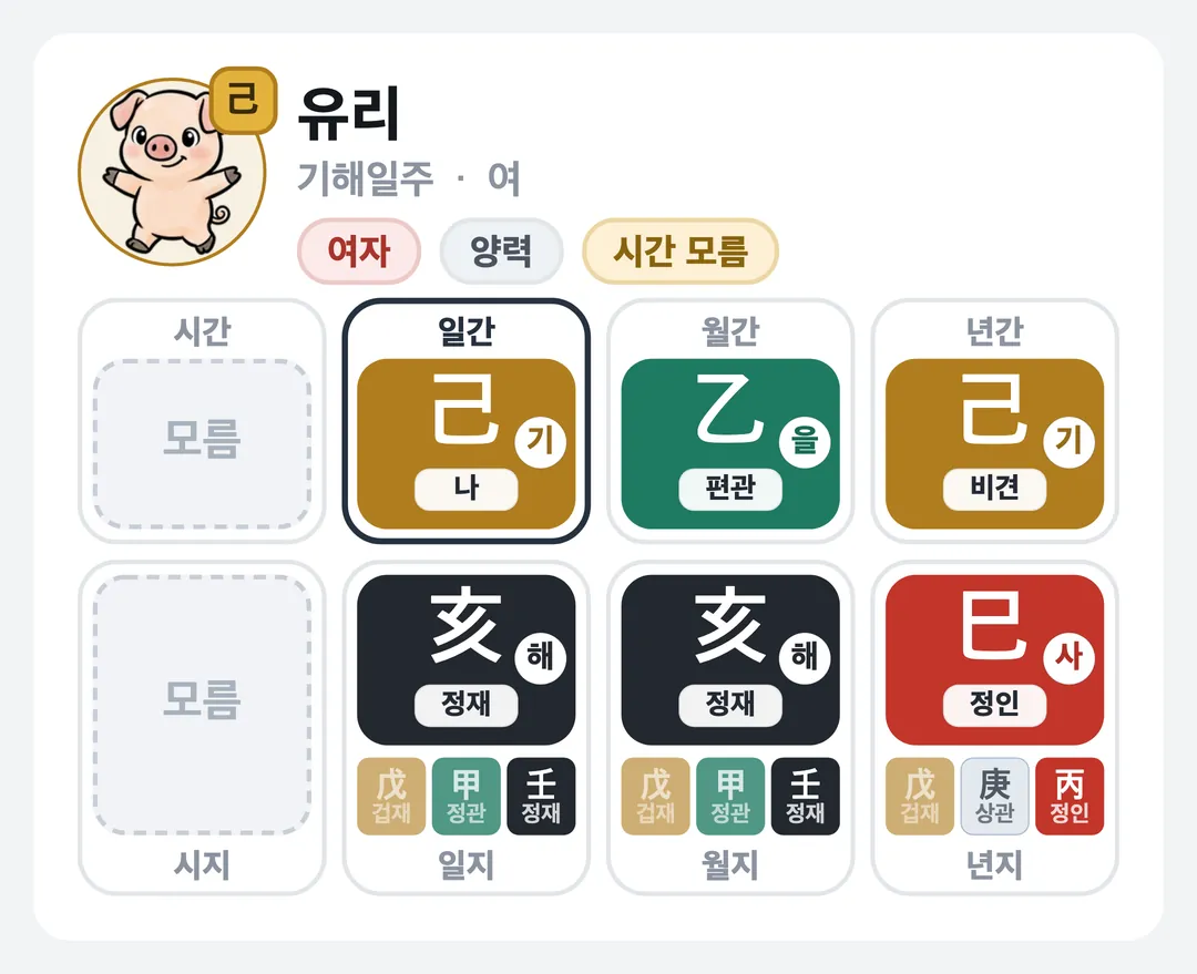 유리 사주 원국 — 기해일주