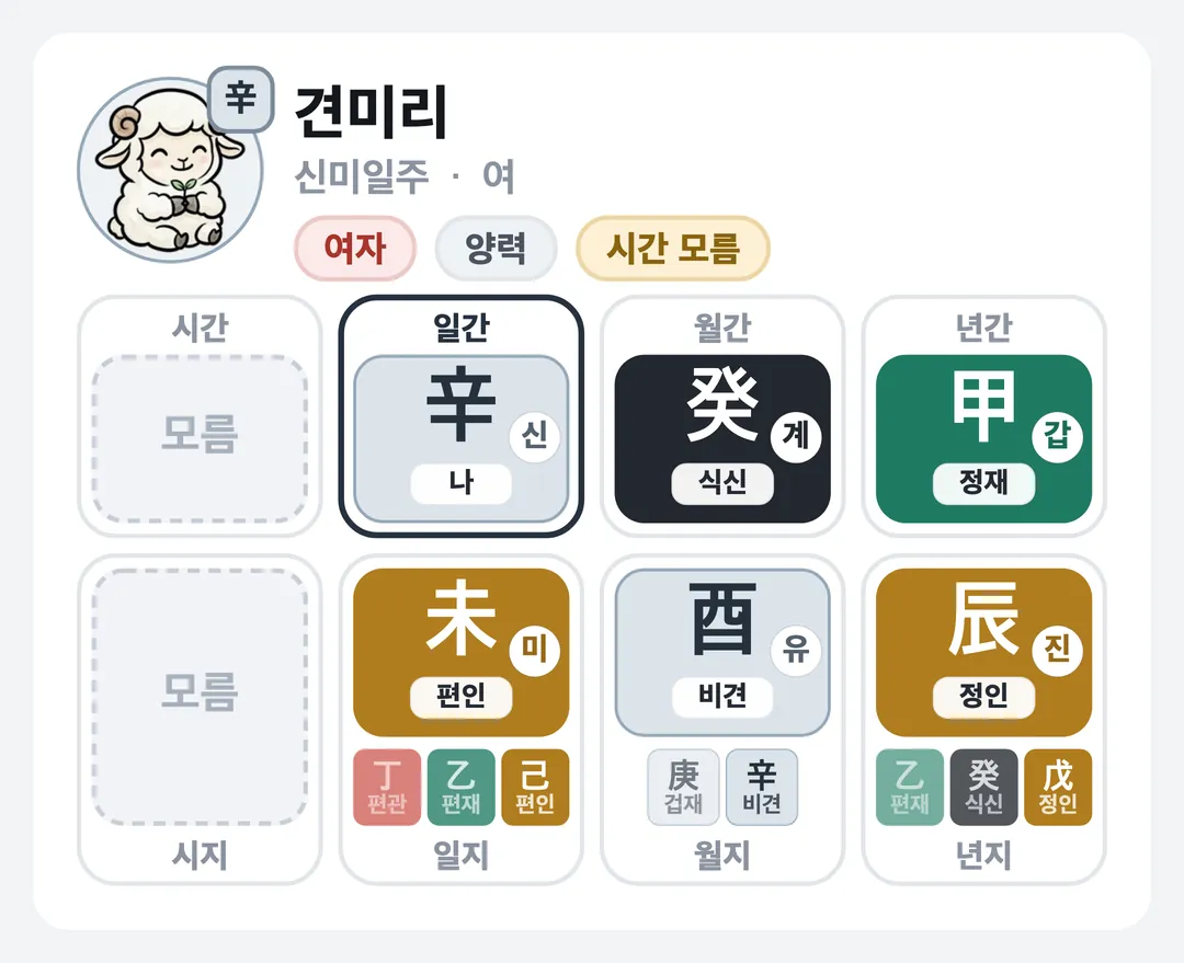 견미리 사주 원국 — 신미일주