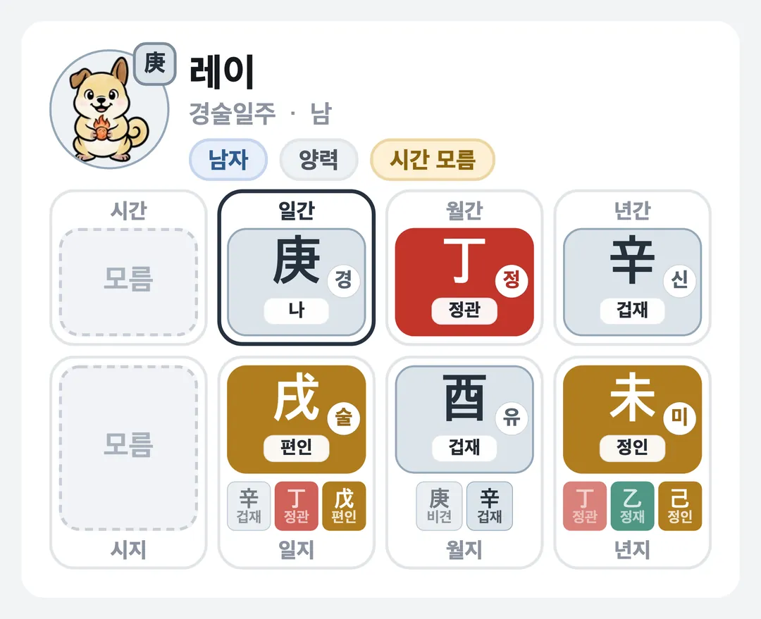 레이 사주 원국 — 경술일주