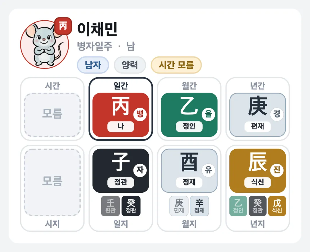 이채민 사주 원국 — 병자일주