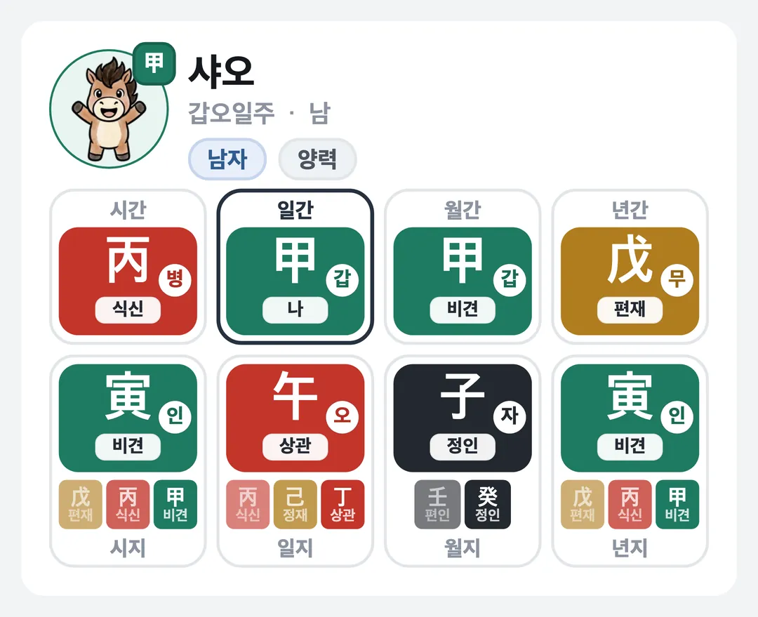 샤오 사주 원국 — 갑오일주
