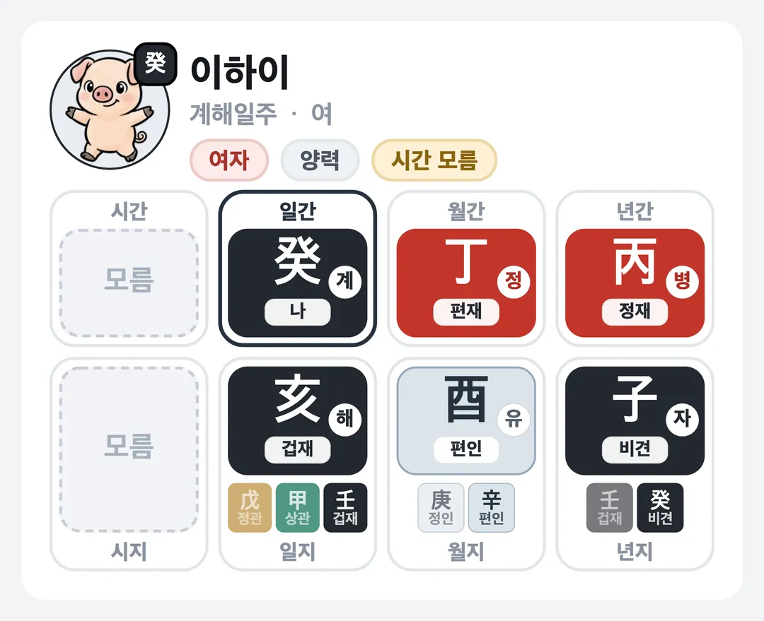 이하이 사주 원국 — 계해일주