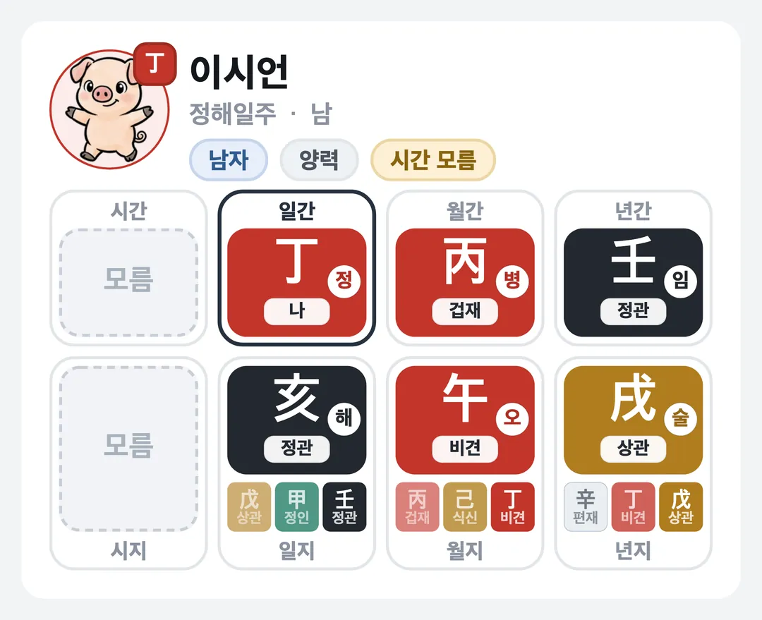 이시언 사주 원국 — 정해일주