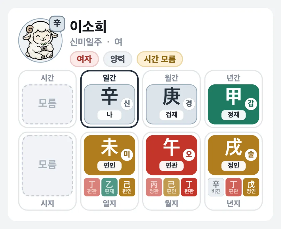 이소희 사주 원국 — 신미일주