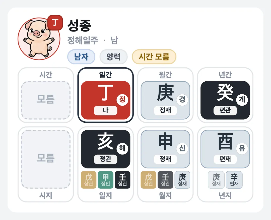 성종 사주 원국 — 정해일주