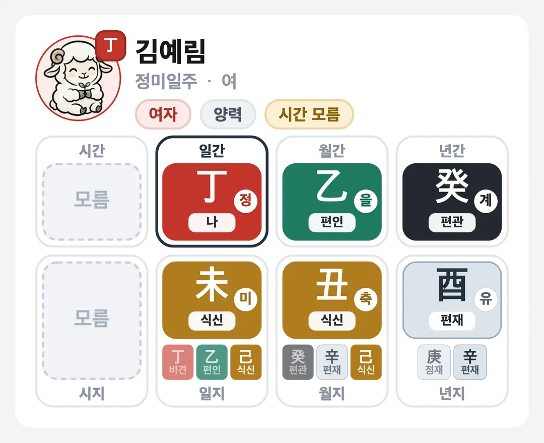 김예림 사주 원국 — 정미일주