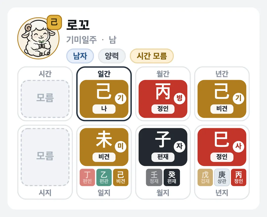 로꼬 사주 원국 — 기미일주