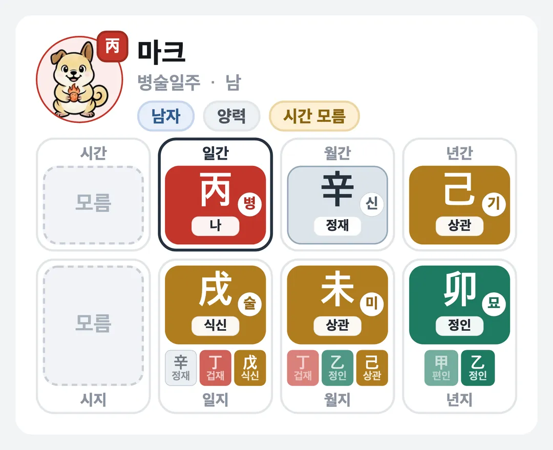 마크 사주 원국 — 병술일주