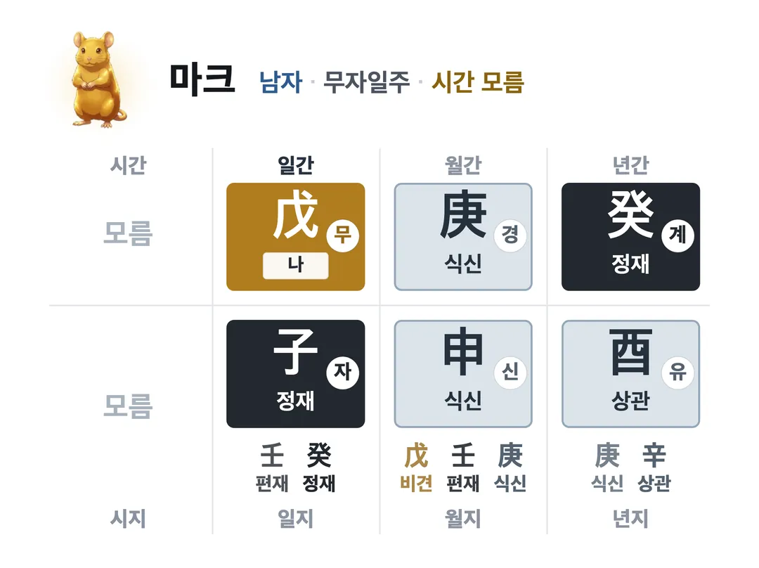마크 사주 원국 — 무자일주