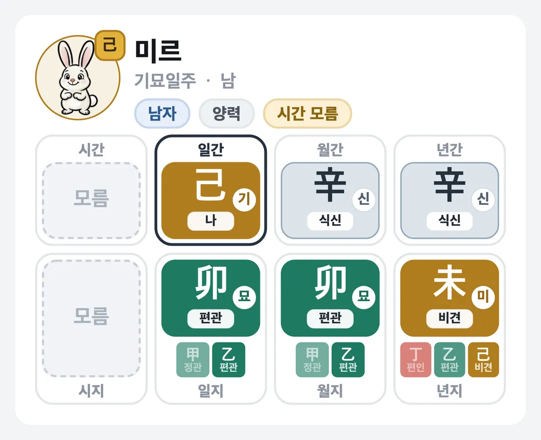 미르 사주 원국 — 기묘일주