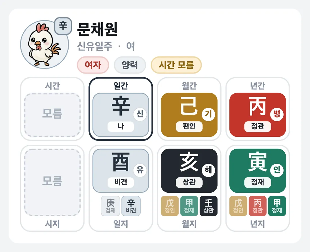 문채원 사주 원국 — 신유일주