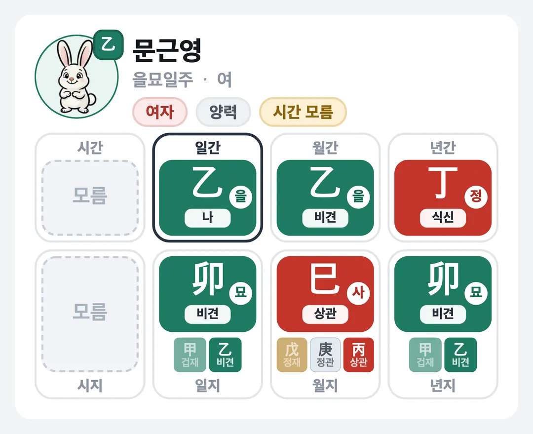 문근영 사주 원국 — 을묘일주