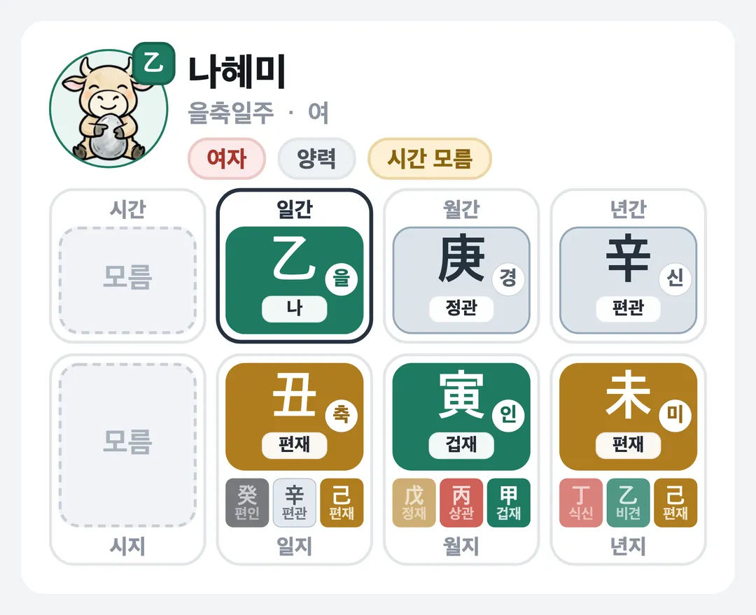 나혜미 사주 원국 — 을축일주