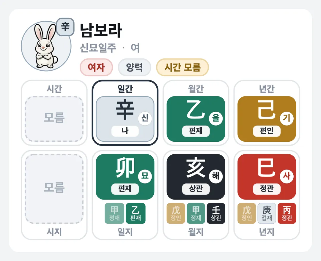 남보라 사주 원국 — 신묘일주