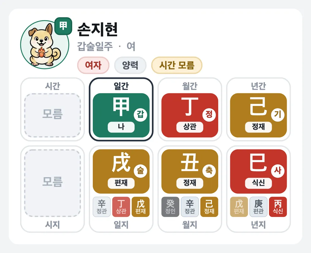 손지현 사주 원국 — 갑술일주
