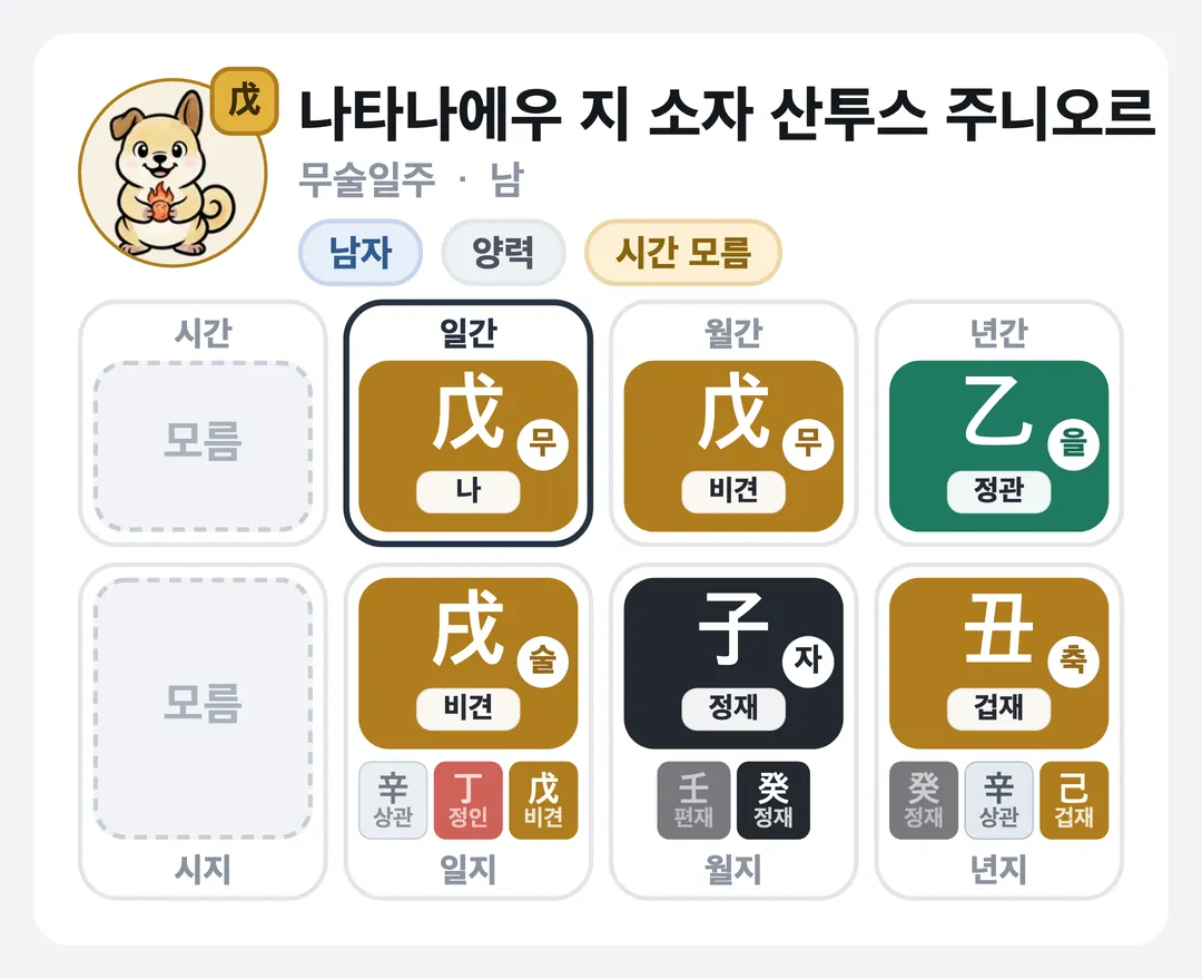 나타나에우 지 소자 산투스 주니오르 사주 원국 — 무술일주