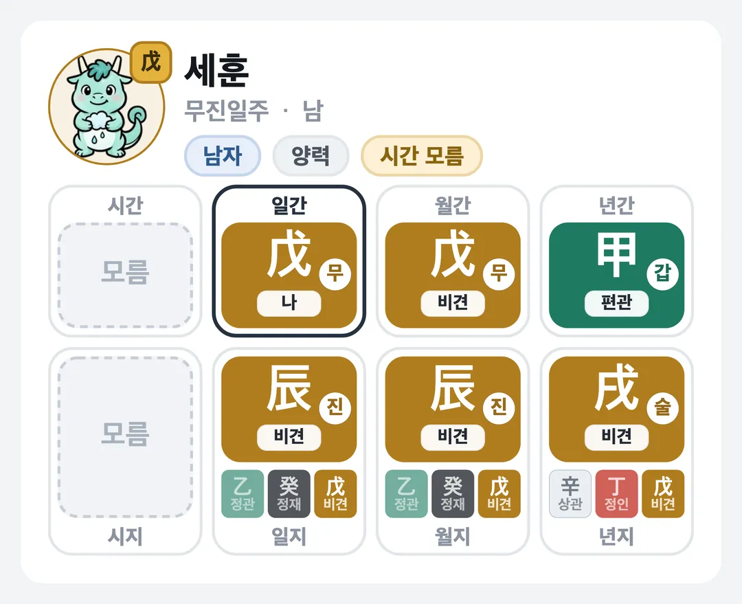 세훈 사주 원국 — 무진일주
