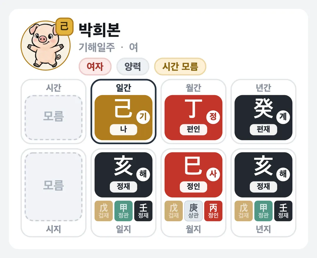 박희본 사주 원국 — 기해일주