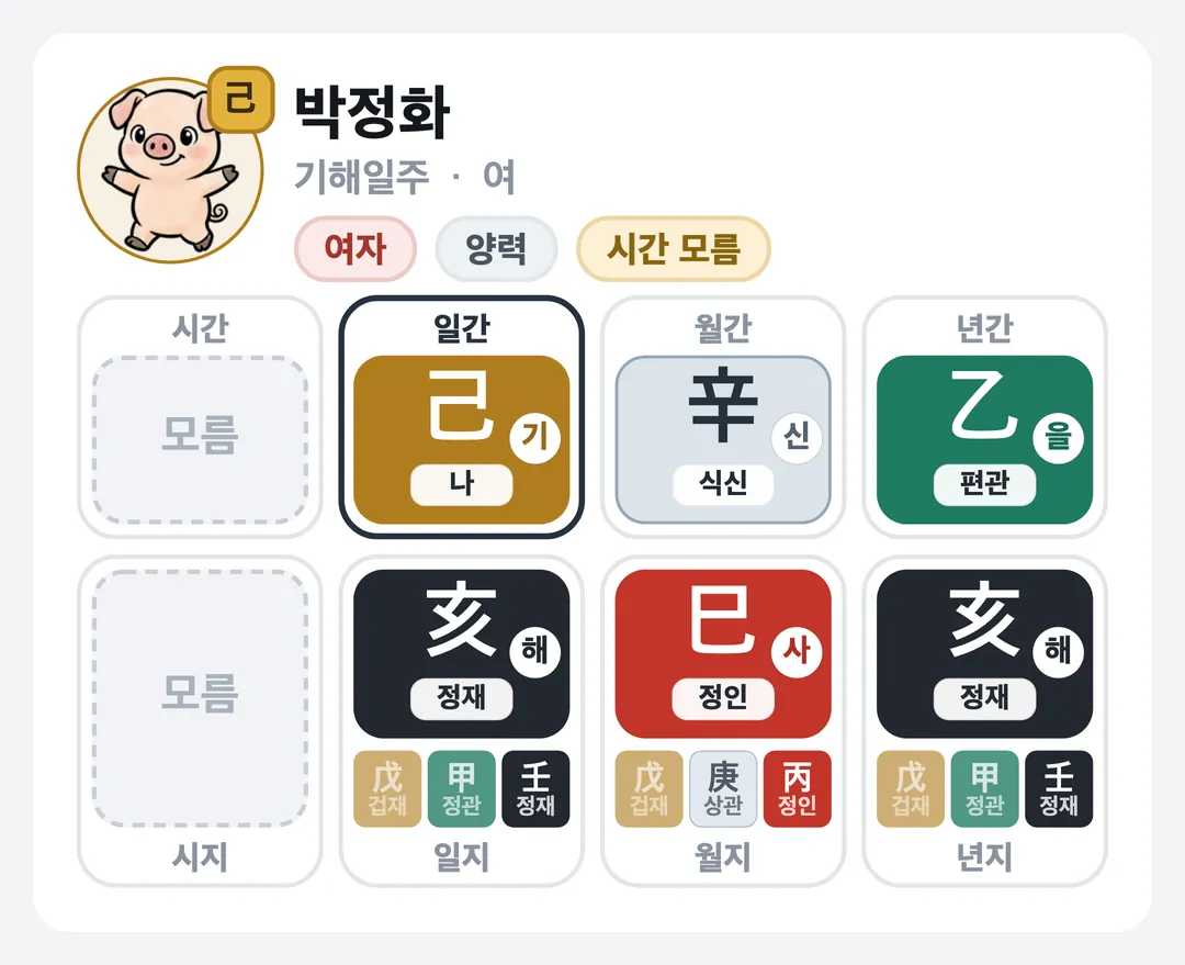 박정화 사주 원국 — 기해일주