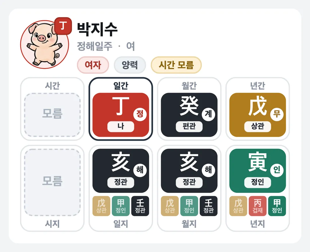 박지수 사주 원국 — 정해일주