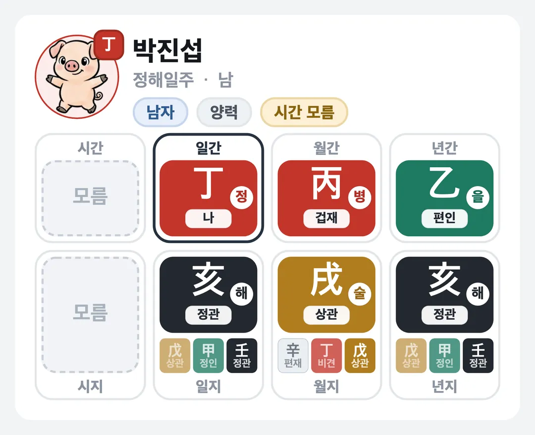 박진섭 사주 원국 — 정해일주