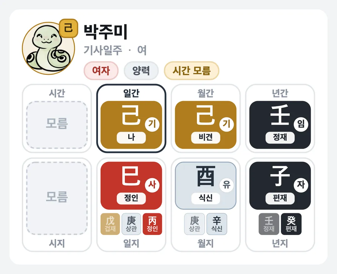 박주미 사주 원국 — 기사일주
