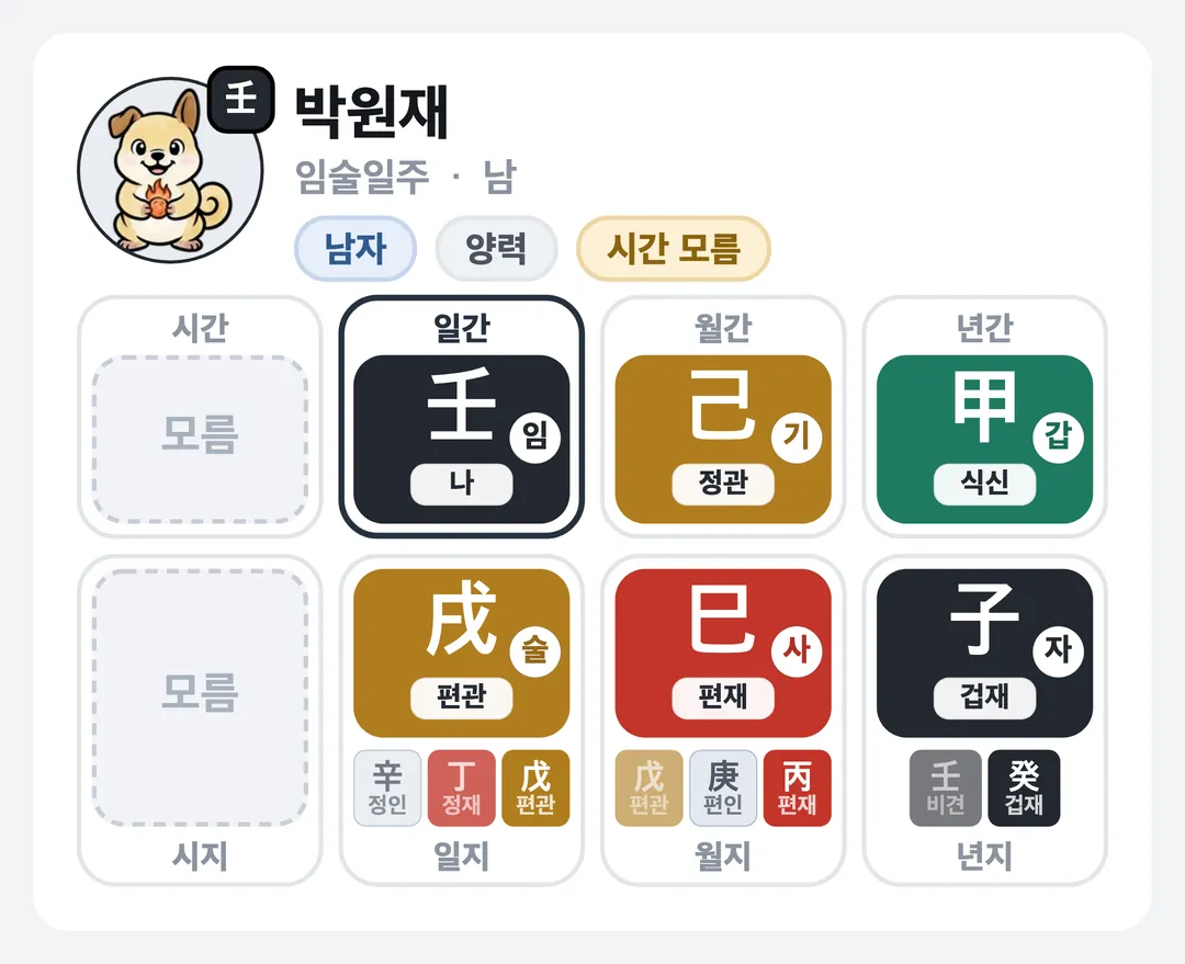 박원재 사주 원국 — 임술일주