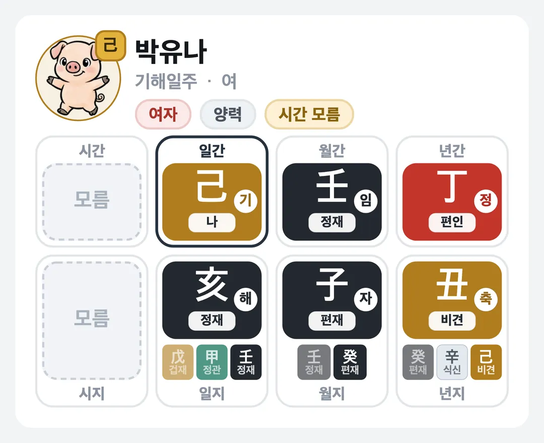 박유나 사주 원국 — 기해일주