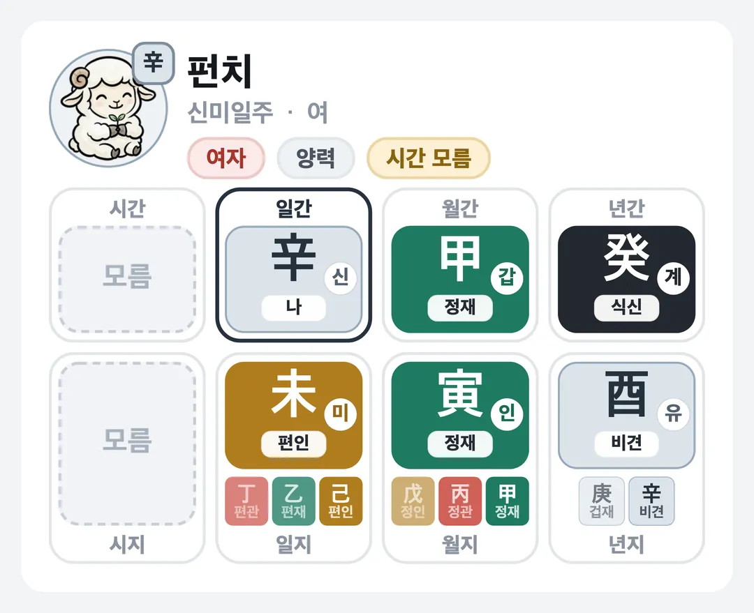 펀치 사주 원국 — 신미일주