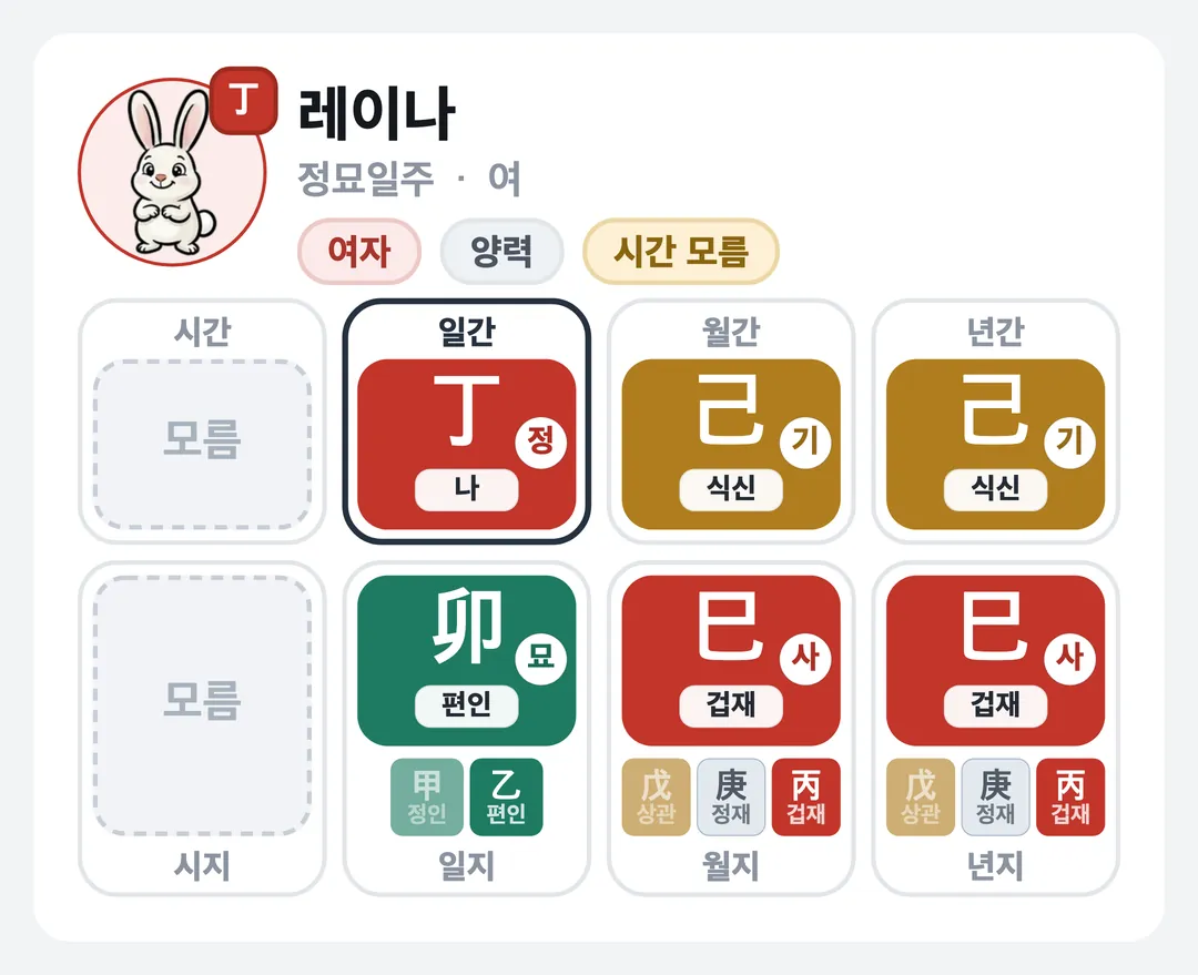 레이나 사주 원국 — 정묘일주