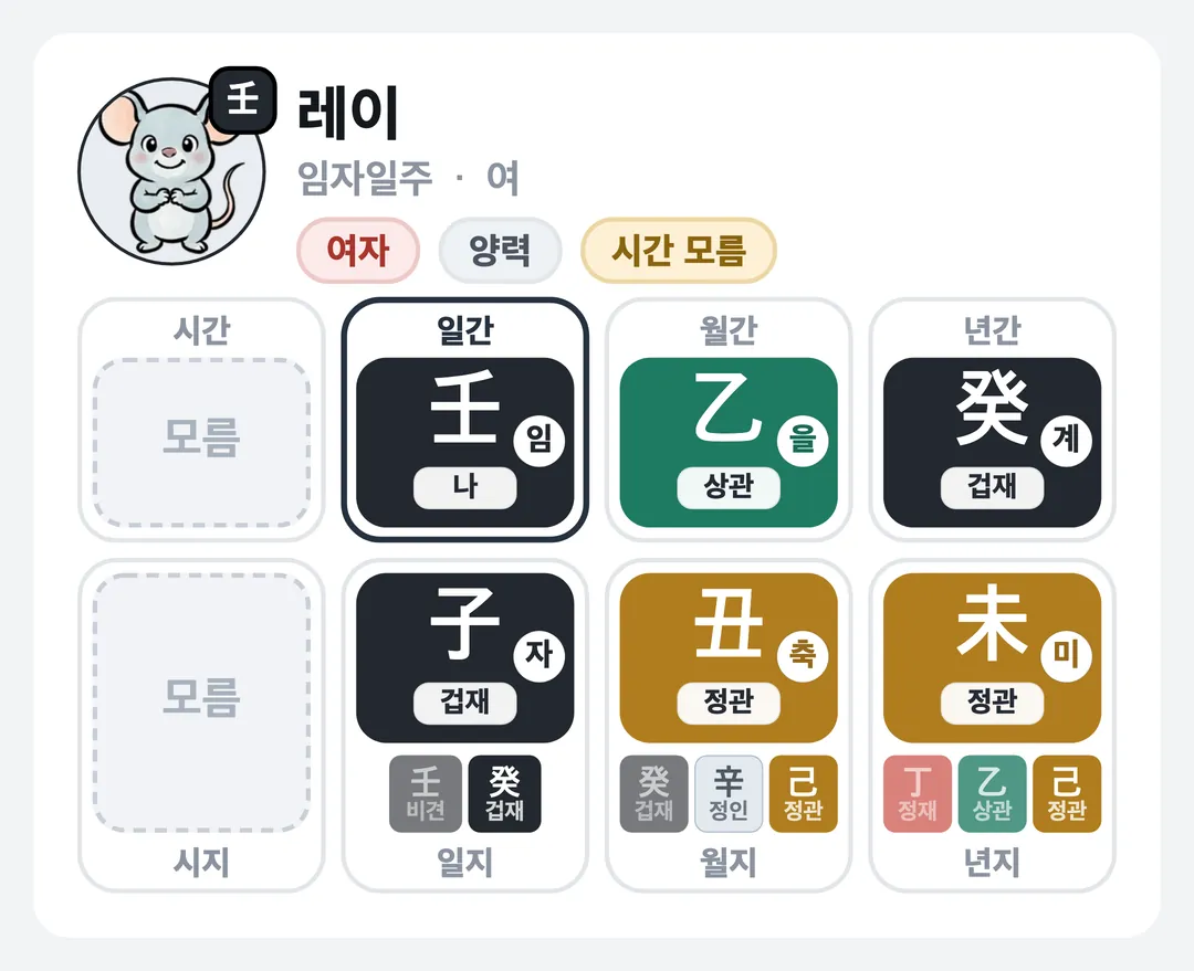 레이 사주 원국 — 임자일주