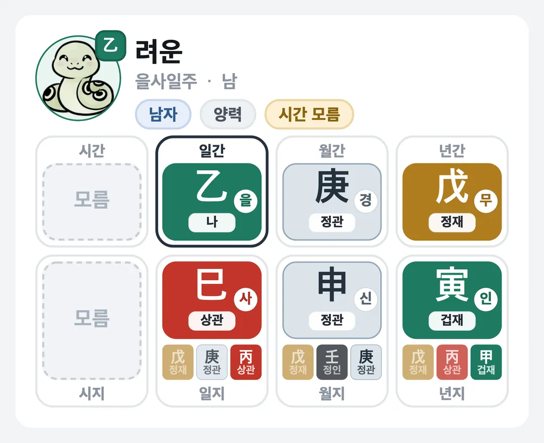 려운 사주 원국 — 을사일주