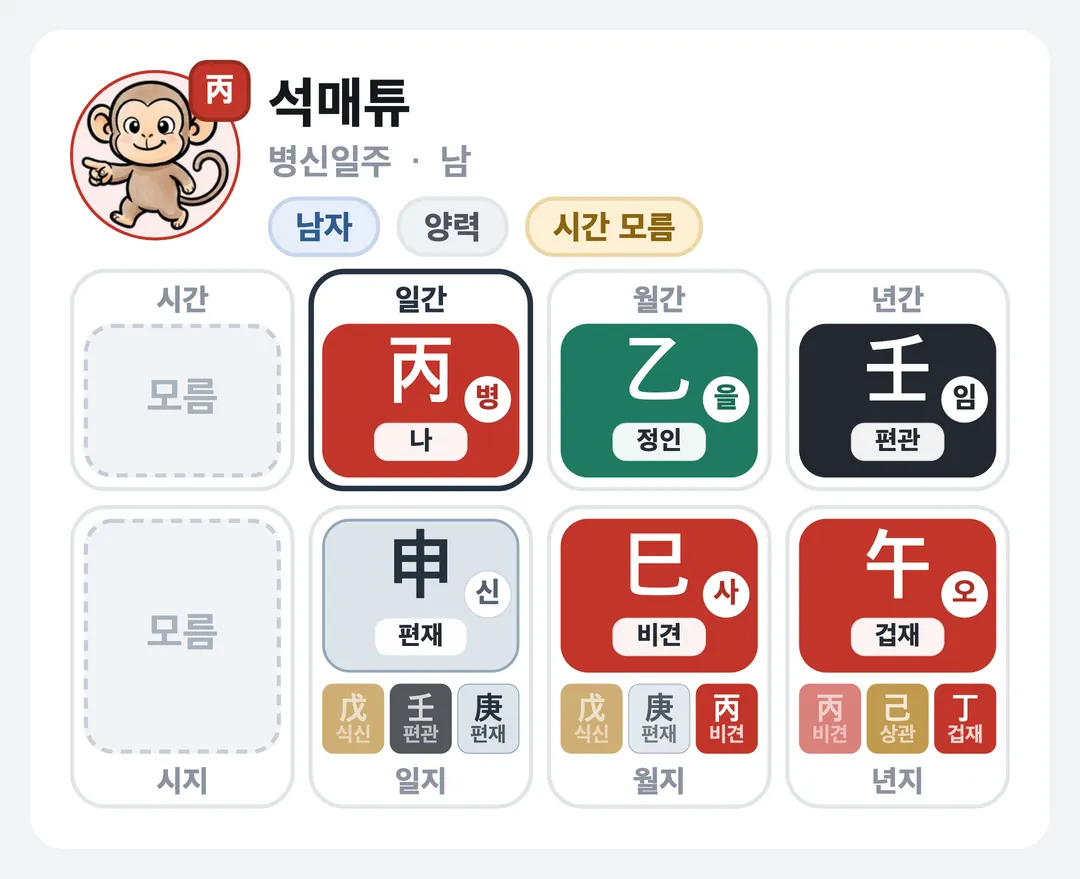 석매튜 사주 원국 — 병신일주