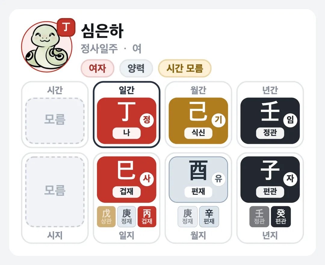 심은하 사주 원국 — 정사일주