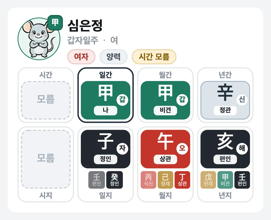 심은정 사주 원국 — 갑자일주