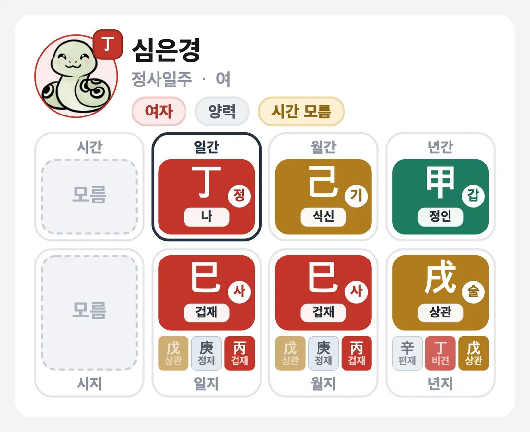 심은경 사주 원국 — 정사일주