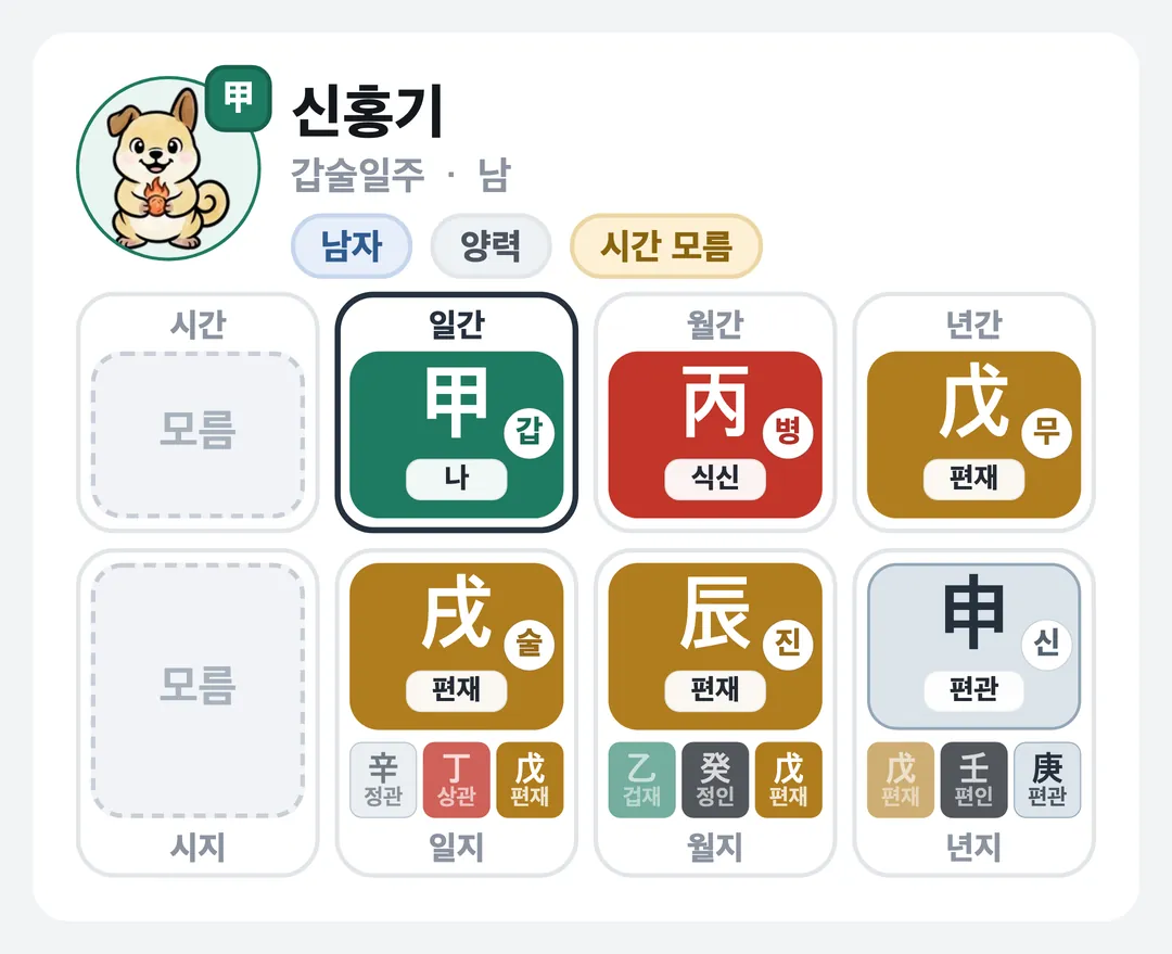 신홍기 사주 원국 — 갑술일주