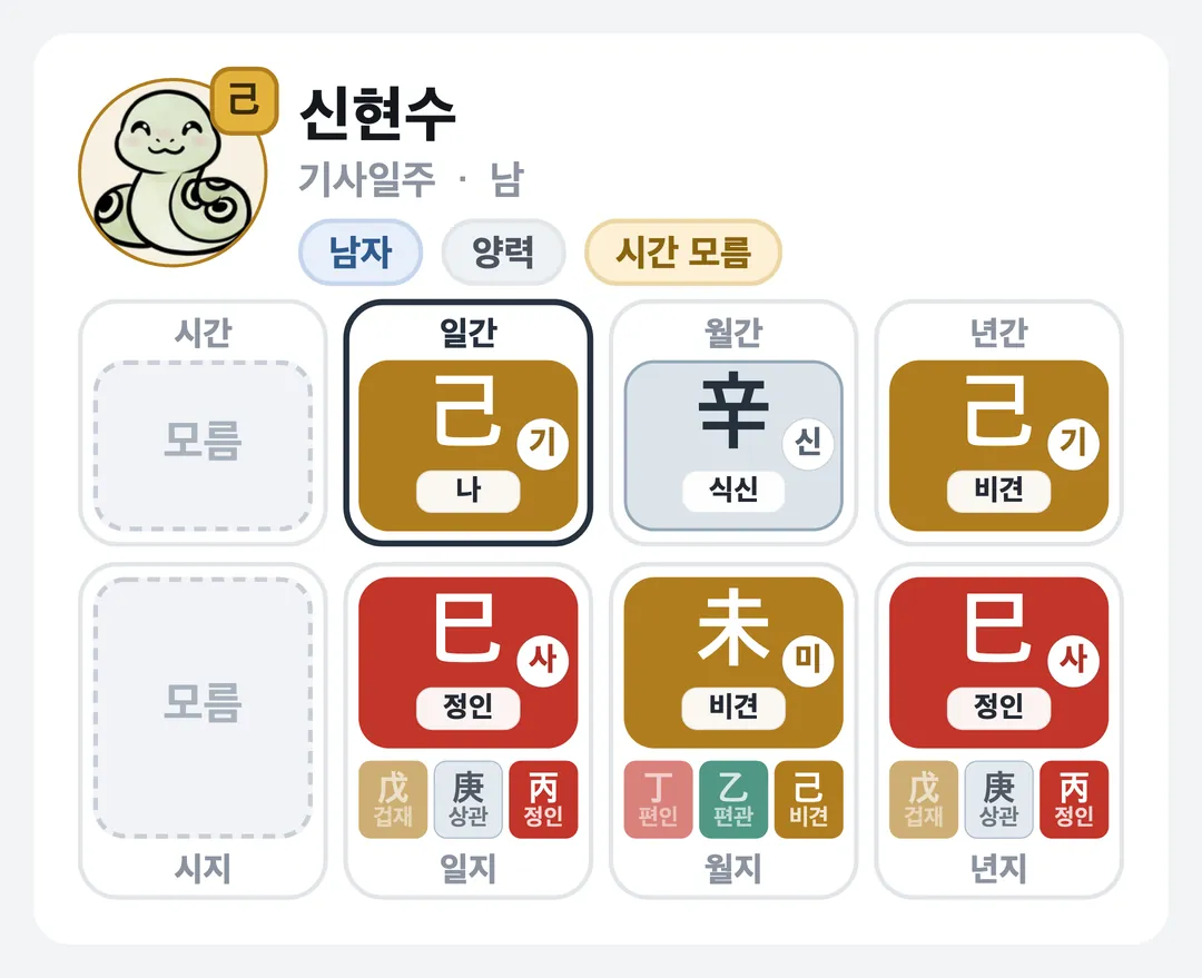 신현수 사주 원국 — 기사일주