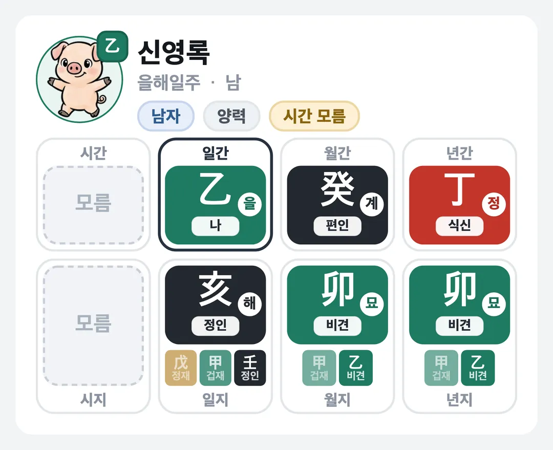 신영록 사주 원국 — 을해일주