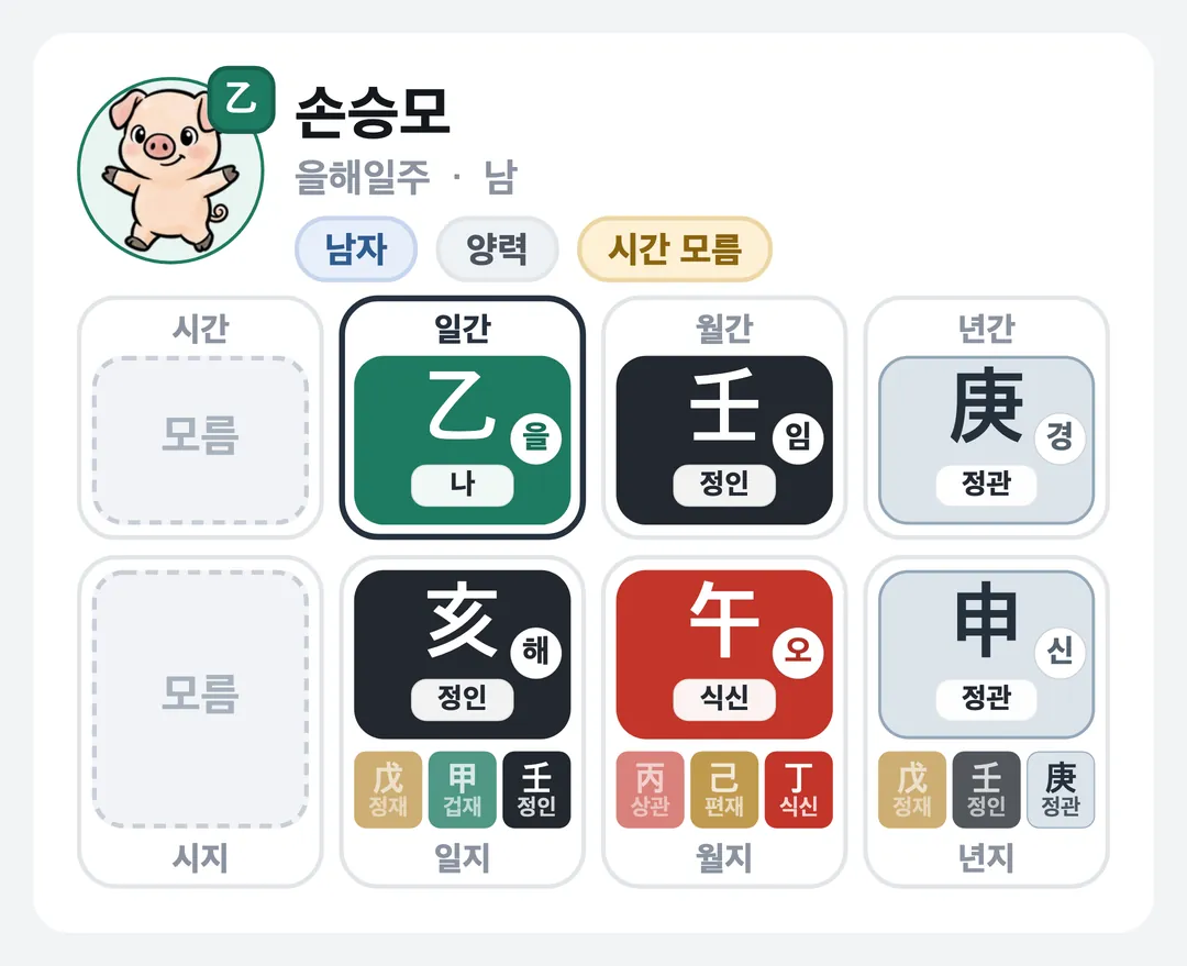 손승모 사주 원국 — 을해일주